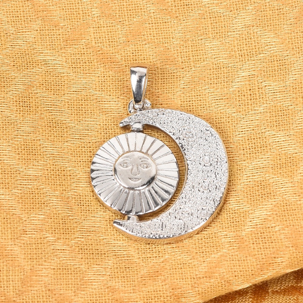Platinum Over Sterling Silver Sun and Moon Pendant